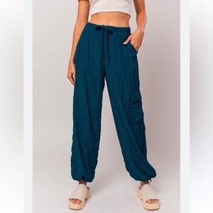 Sun Beam Baggy Cargo‎ Pants. Teal Green/Blue Drawstring Pants. Size M (581)